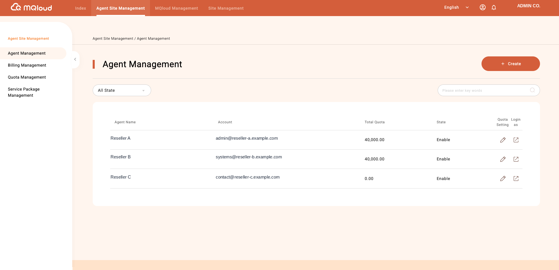 Agent management list screenshot